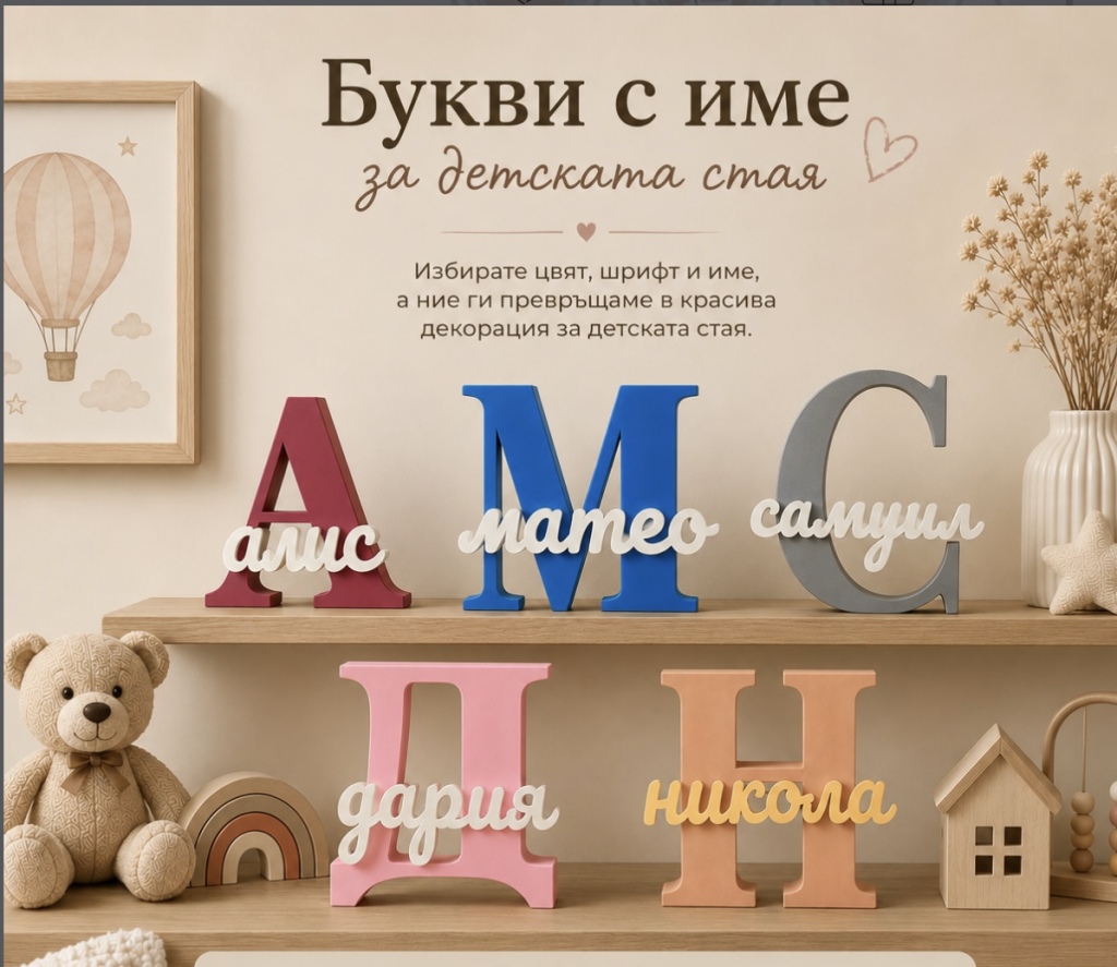 Ръчно изработени 3D букви с име за детска стая