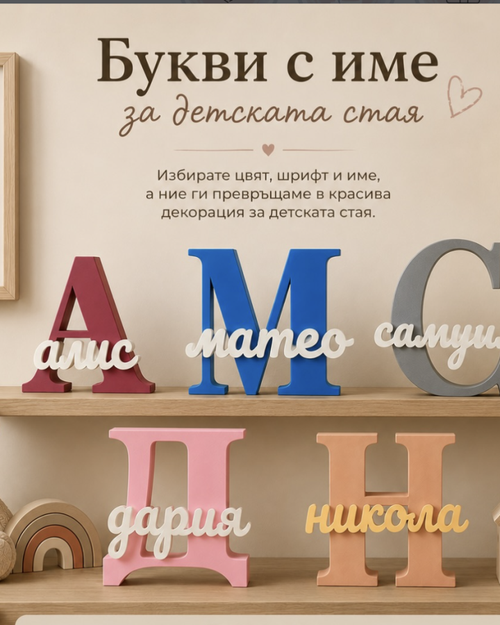Ръчно изработени 3D букви с име за детска стая